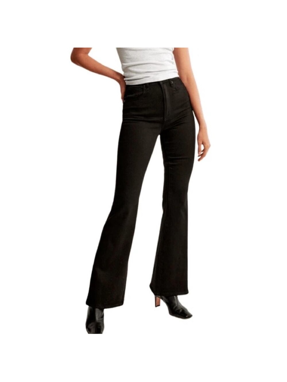 Abercrombie Curve Love Ultra High Rise Flare no fade Black Denim Jeans